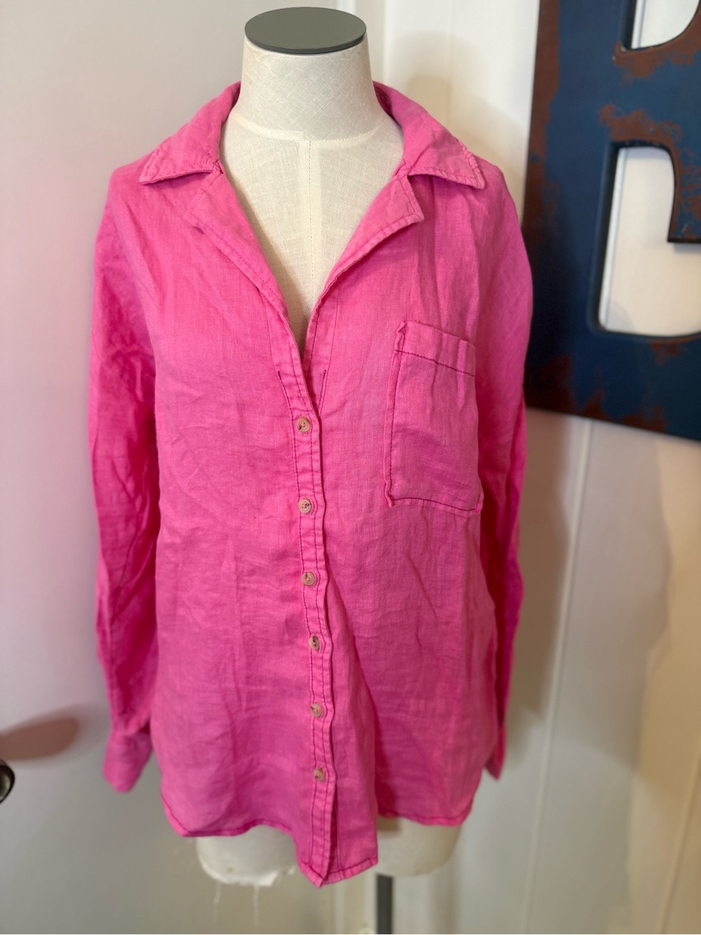 Maeve Anthropologie Fuchsia Button-Front Linen Shirt Sz S